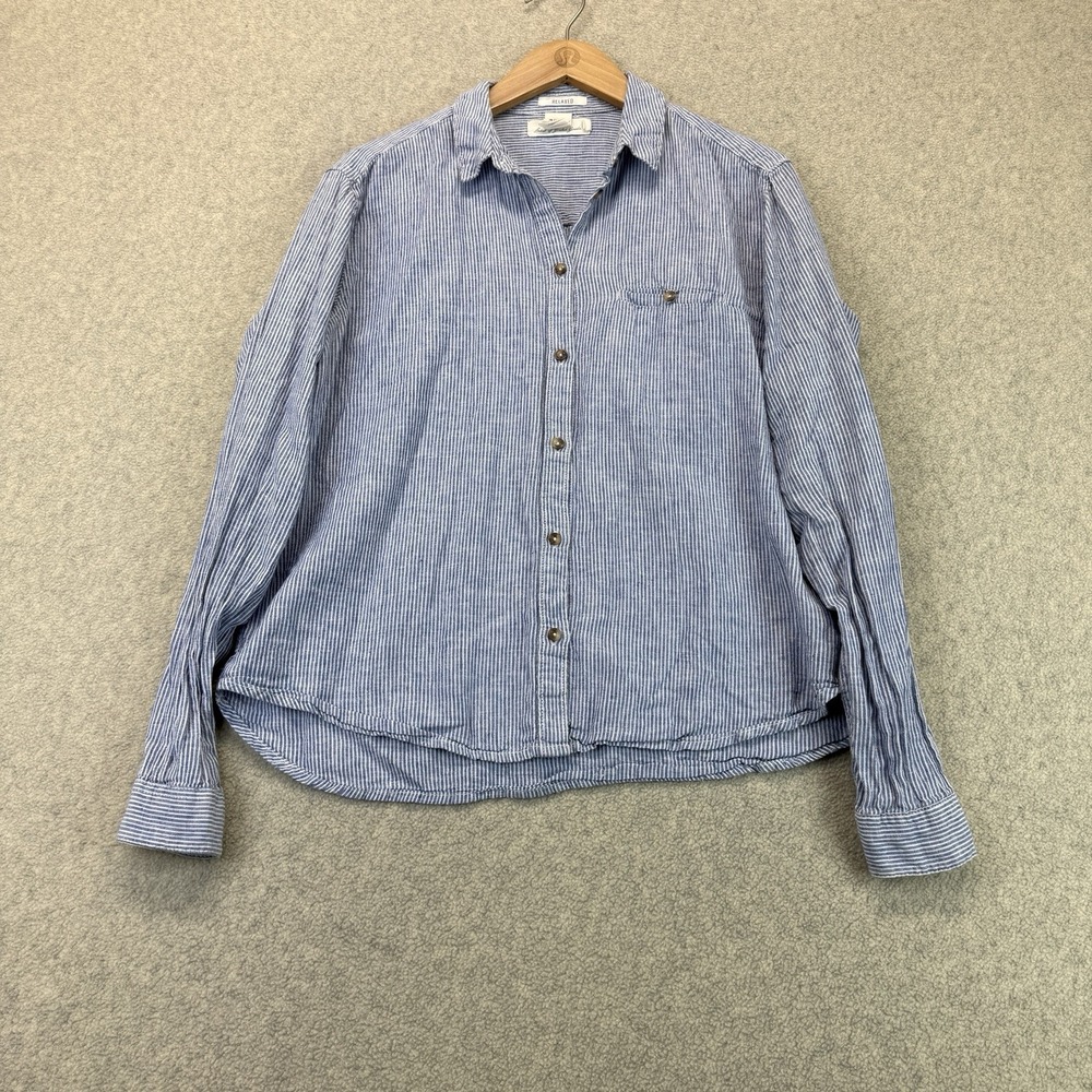 H&M L.O.G.G. Womens Blue White Striped Relaxed Button Down Shirt Size 10